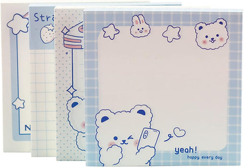 4 Pack Cute Sticky Notes Kawaii Sticky Notes Memo Pads 3.1x3.1 Inches Fresh Bear Series Self-Stick Note Pads for Girls Boys Students School Office...