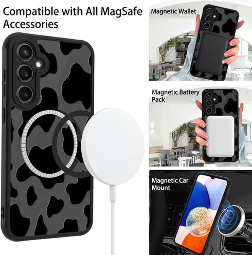 ZIYE Magnetic Case for Galaxy A15 Cow Pattern Phone Case with Camera Protection,Silicone TPU Phone Protective Cover Cow Print Design Cases Compati...