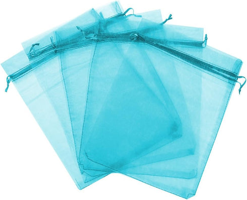 100/200PCS Organza Gift Candy Sheer Bags Mesh Jewelry Pouches Drawstring Bulk for Wedding Party Favors Christmas (5" X 7"(100PCS), Teal Blue)...