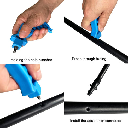 2-in-One Drip Irrigation Tubing Hole Punch, Easier 1/4" Inch Fitting & Emitter Insertion in Drip Sprinkler Systems, Blue...