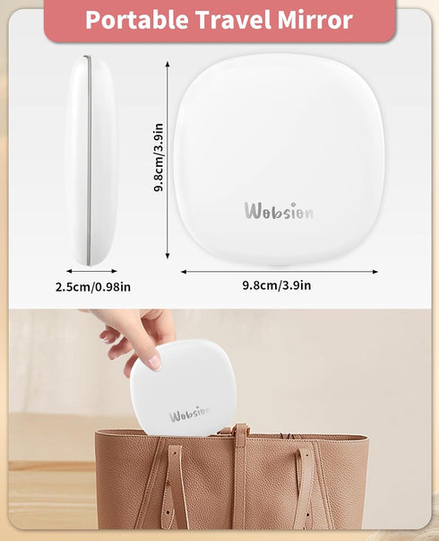 wobsion Travel Mirror with Light, Rechargeable 1x/10x Compact Magnifying Mirror, Dimmable Pocket Mirror,Handheld 2-Side Mirror with Light,4inch Tr...