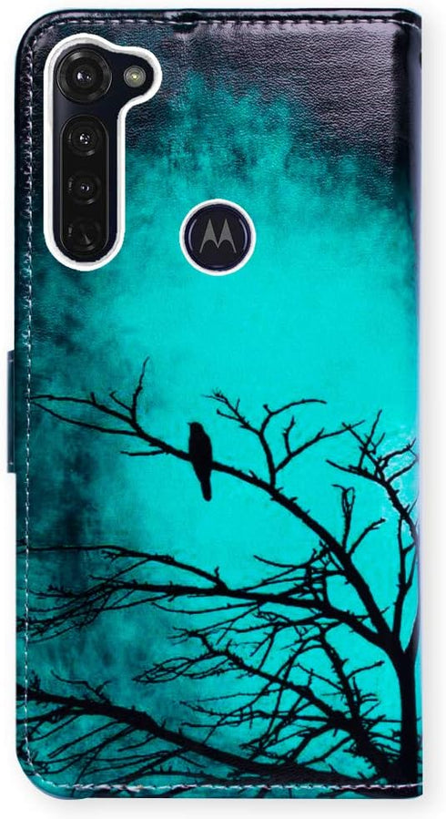 Case for Moto G Stylus/Moto G Pro, Black Bird Green Leather Flip Case Wallet Cover with Card Slot Holder Kickstand for Motorola Moto G Stylus/Moto...