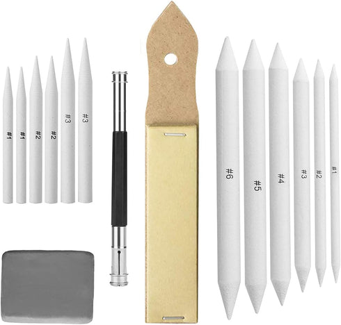Blending Stump, 15 Pack has Art Eraser Extender Sandpaper, Paper Blending Stumps for Drawing Shading Pencils for Sketching, Blending Pencil, Blend...