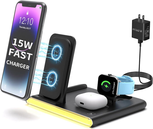 4 in 1 Wireless Charger for Apple: used for iPhone 11 12 13 14 15, Wireless Charging Station for Galaxy S9 10 21 22 23, Wireless Charging Stand fo...