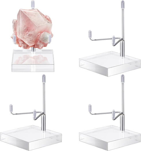 4 Pcs Adjustable Metal Arm Display Stand Easel with Acrylic Base Rock Display Easel Holder Acrylic Easel Crystal Display Stand Clear Plate Stand f...