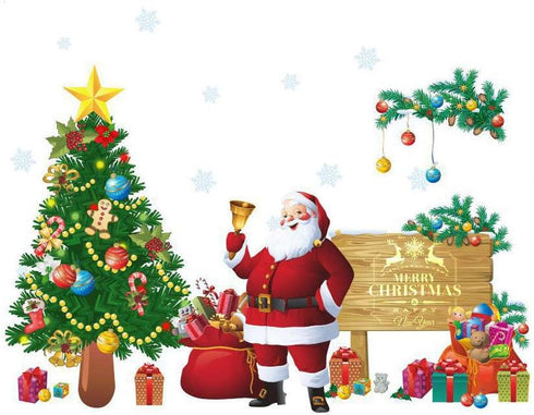 Santa Claus Christmas Tree Wall Decals Christmas New Year Peel and DIY Stickers Decoration for Home Office Nursery Decor...