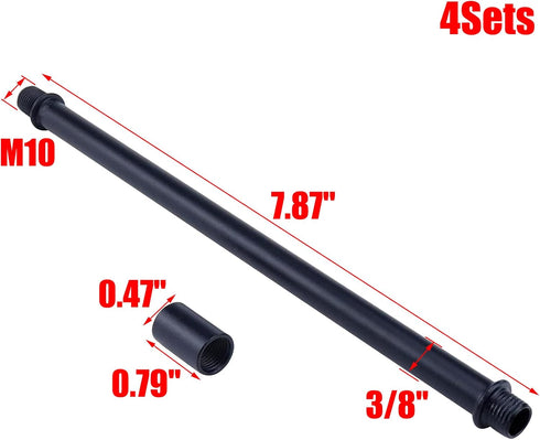 MY MIRONEY 4 Sets Straight Pipe Lamp Stem Kit with Connector M10 Black Lamp Rod Hardware Light Fixture Parts Replacement, 7.87" Long...