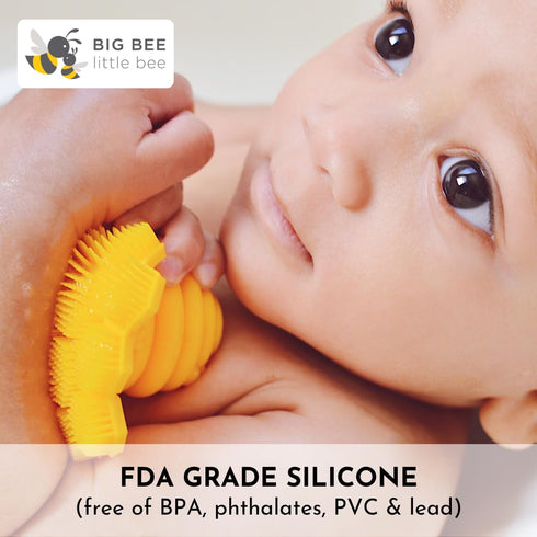 Big Bee, Little Bee - Kids Original ScrubBEE, 100% Silicone Childrens Bath Scrubber, Promotes Effective Independent Hand & Body Washing, As Seen o...