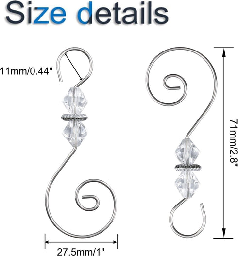 INCREWAY Ornament Hooks, 30 PCS Silver S-Shaped Hangers Hook Swirl Christmas Tree Hanger Metal Hooks with Crystal Beaded...