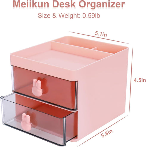 Desk Organizer, Pen Holder for Desk, Cute Pen Organizer with Drawer, Small Office Desk Accessories for Art Supply Desktop Storage (2 Drawers+3 Com...