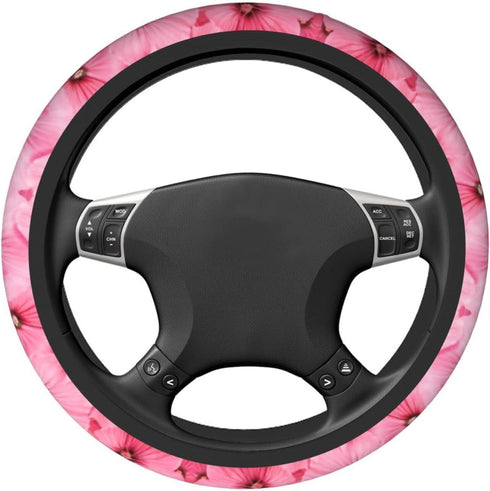 Pink Flowers Cute Steering Wheel Cover for Women Girls Car SUV 15 Inch Universal Fit Auto Accessories Personalized...