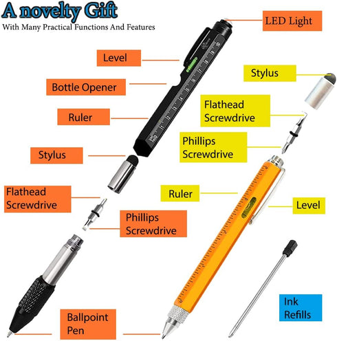 2Pcs Multitool Pen Set, Father's Day Gifts for Dad Men Him, Cool Gadgets Pen Gifts with Stylus, Ruler, Level, Ballpoint Pen, Screen Touch, Father'...