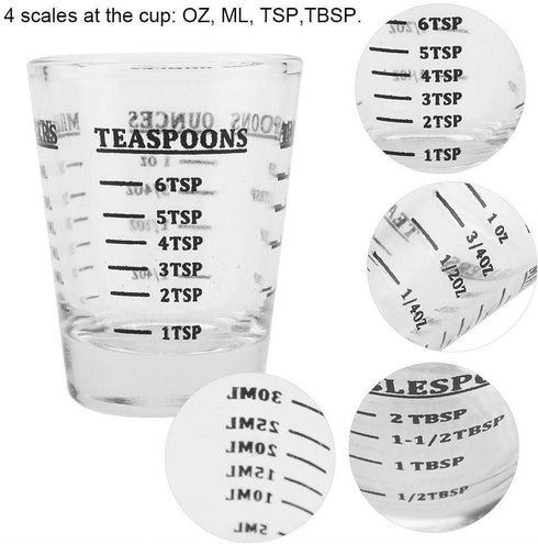 Maxmartt Measuring Shot Glass, Measuring Cup 4 Scales 1ounce 30ml Small Glass Measuring Cup Oz/Ml/Teaspoon/Tablespoon Kitchen Tool with Ounces Mil...