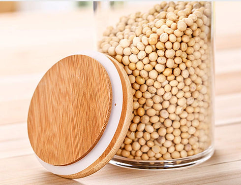 Lawei 4 Pack Glass Storage Jars with Airtight Bamboo Lids, 18.6 OZ Clear Glass Kitchen Canisters Food Storage Container for Dry Goods, Serving Tea...