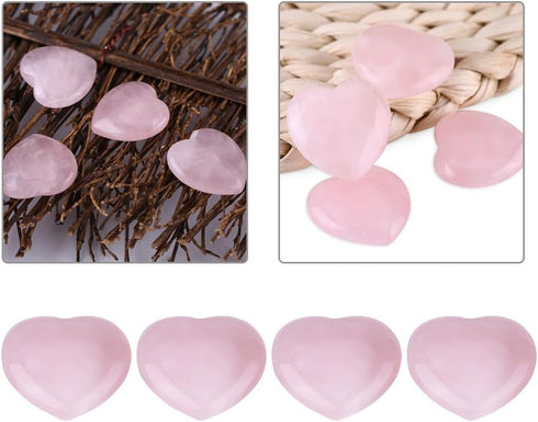 4pcs Healing Crystal Rose Quartz Carved Heart Shaped Shiny Stone Reiki Balancing Semi-Precious Decor Polished Adorn Decoration...