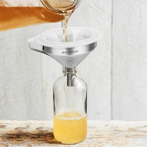 HAUSPROFI Stainless Steel Funnel, 5.1 inch 304 Stainless Steel Kitchen Funnel with 200 Mesh Food Filter Strainer for Transferring Liquids, Oil, Ma...