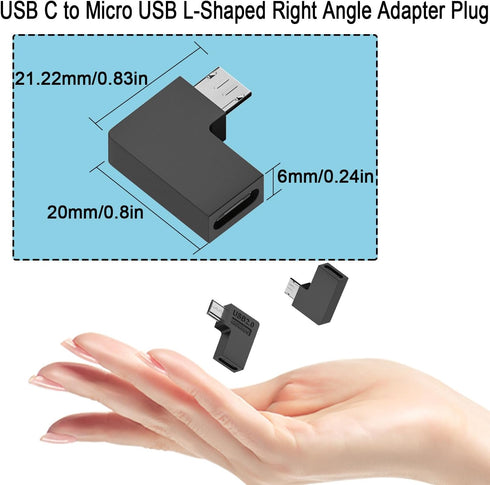 QIANRENON USB C to Micro USB 90° Angle Charging Data Connector Plug USB C Female to Micro USB Male Right Angle Adapter 10W (5V2A) 480Mbps, for Pho...