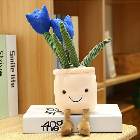 WUZHOU Tulip Plush Toy, 13.7" Flower Pot Stuffed Plushie Pillow Decoration, Soft Fluffy Toy Succulent Plants Friend Throw Pillow, Multicolor (Blue...