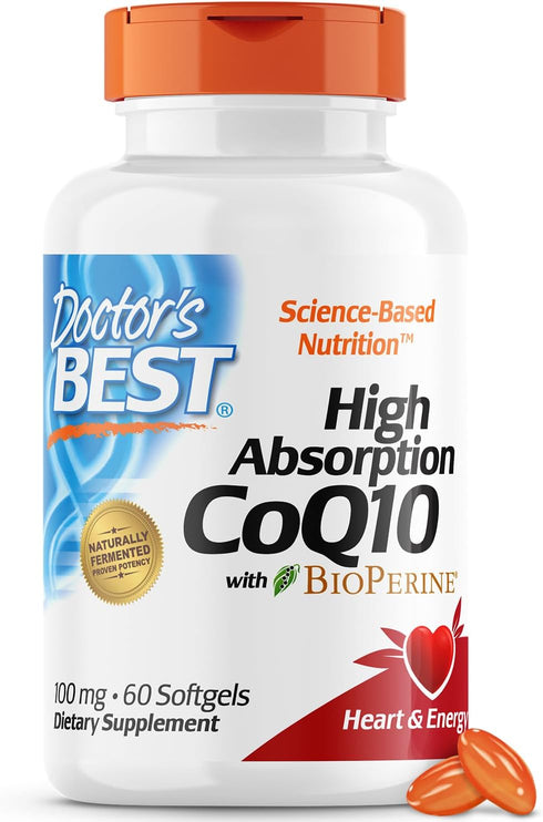 Doctor's Best High Absorption CoQ10 with BioPerine, Gluten Free Naturally Fermented, Heart Health & Energy Production, 100 mg, 60 SoFtgels...