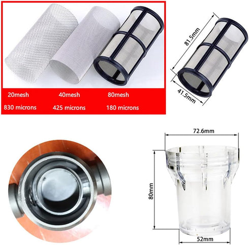 Sediment Filter 3/4 Female Thread Inline Filter Strainer for Garden Hose Pressure Washer RV with 100Mesh Screen Water Pump Strainer Filter...