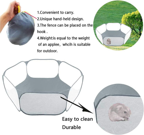 Small Animals Tent,Reptiles Cage,Breathable Transparent Pet Playpen Pop Open Outdoor/Indoor Exercise Fence,Portable Yard Fence (Grey)...