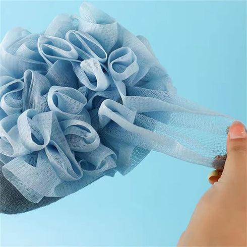 Bath Shower Pouf Sponge 2 in 1 Exfoliating Mesh Pouf Sponge Loofah Bath Glove with Elastic Hand Strap for Women Men Kid Bathroom (Blue)...