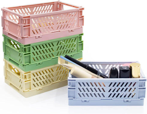 Xhwykzz 4 Pack Mini Foldable Plastic Small Baskets for Organizing and Storage, Collapsible Storage Crate for Home Bedroom Office Classroom Drawer ...