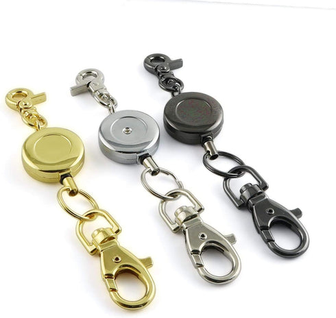 1PCS Retractable Key Chain with Hook Zinc Alloy High Resilient Anti-lose Stretch Key Ring Holder Tool Telescopic Rope Black...