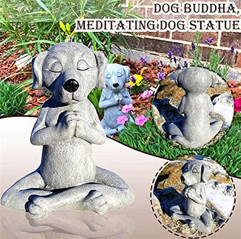 4.7" Meditation Dog Statue Yoga Dog Garden Decor Buddha Art Sculptures Home Ornament Garden Decoration, Home Decoration (Meditation Dog Statue, Do...