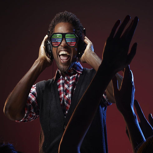 GS GLOWSEEN Light Up Shutter Glasses Sound Reactive - USB Rechargeable Rave Glasses - Black...