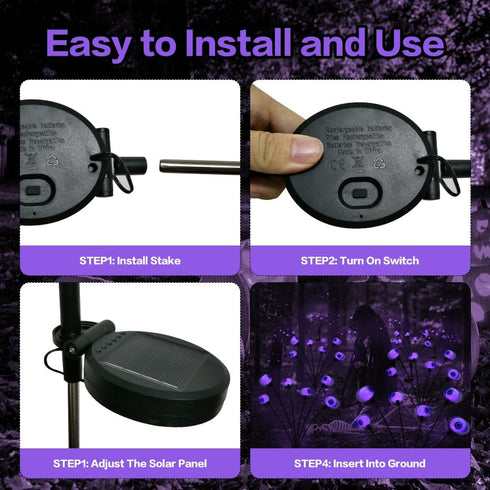 2PACK Scary Eyeballs Solar Garden Lights Halloween Decorations Outdoor,Swaying Firefly with 12LED Purple Spooky Lights - Waterproof Ornaments Sola...