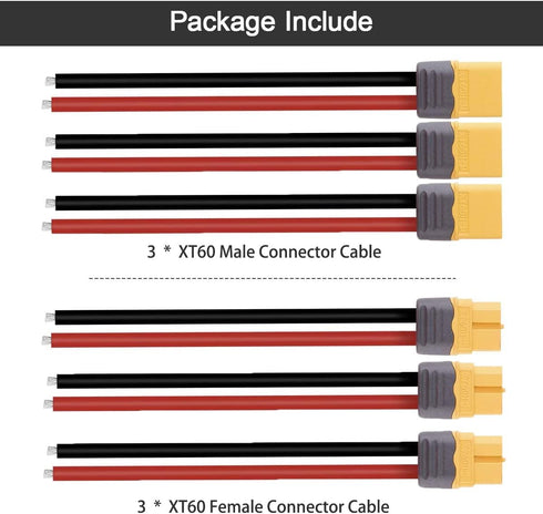 3 Pairs XT60 Connector Male Female Plug with Sheath Housing Connector with 100mm 12AWG Silicon Wire for Lipo Battery RC Planes Cars...