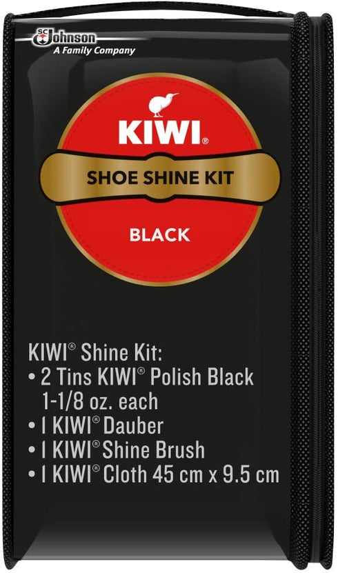 KIWI Shoe Shine Kit, Black - Gives Shoes Long-Lasting Shine and Protection (2 Tins, 1 Brush, 1 Dauber and 1 Cloth)...