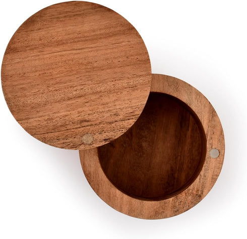 Acacia Wood Salt or Spice Box with Swivel Cover Wooden Spice Herb Storage, close at hand on your countertop....