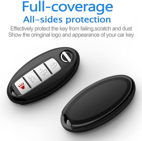 Compatible with Nissan Key Fob Cover with Leather Keychain Soft TPU 360 Degree Protection Key Case for Altima Maxima Rogue Armada Pathfinder Smart...