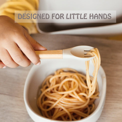Ginbear Silicone Baby Spoon and Fork Set Self-feeding, Baby Flatware Sets, Toddler Feeding Utensils for Child 6 Months+ (Hazy Green/Almond)...