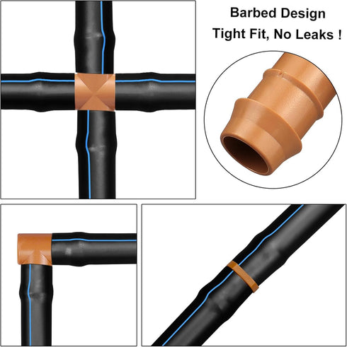 Drip Irrigation Fittings Barbed Cross Tee for 1/2" Irrigation Tubing(0.600" ID), 14 Pieces Barbed 4 Way Connectors, Drip Line 4 Way Couplings for ...