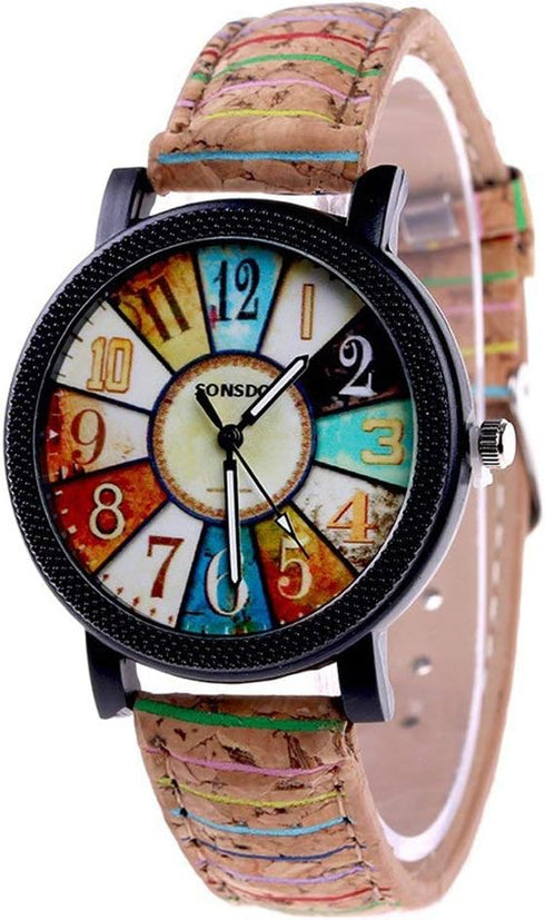 Women's Multicolor Denim Artificial Leather Strap Number Turntable Quartz Bracelet Wrist Watch...