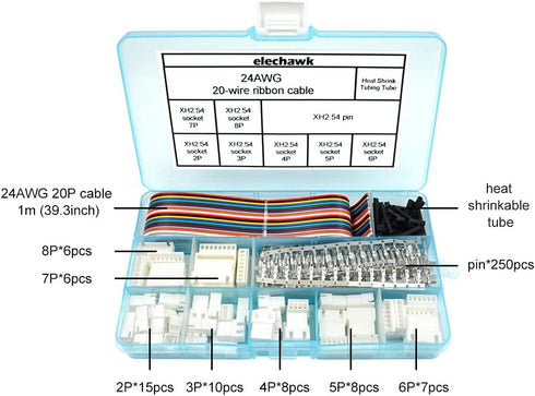 XH 2.54mm Connectors Socket Pin Header and Ribbon Cables Wires Kit Compatible with JST-XH Connector 2/3/4/5/6/7/8 Male Pin Housing...
