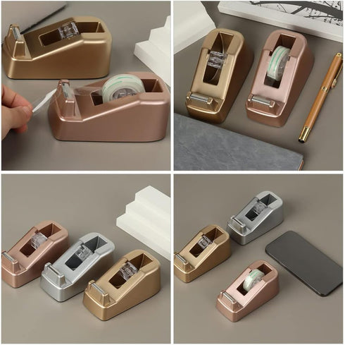 Washi Tape Cutter Office Tape Dispenser Portable Tape Holder Non-Skid Desktop Tape Dispenser Tape Roll Dispenser for Tape Cutter Golden Small Busi...