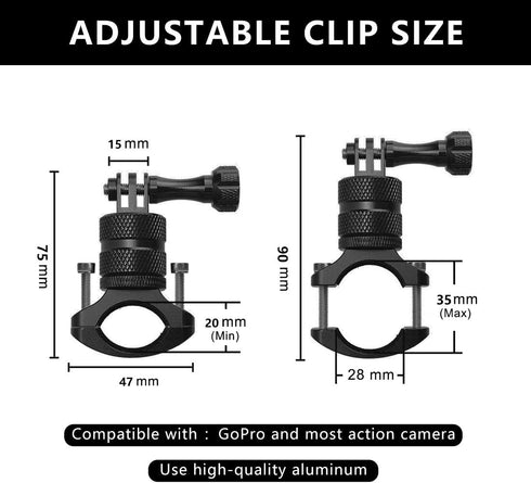 Mountain Bike Mount for GoPro Hero 12/11/10/9/8/7/6/5/4/3+, 360 Degree Rotation Aluminium Bike Handlebar Holder Bicycle Rack Adjuster for Action C...