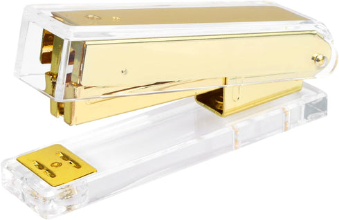 Clear Acrylic Stapler, Desktop Stapler, Office Stapler, Elegant Modern Desk Accessory for The Desk at Home, Office, or School?Golden?...