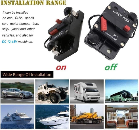 60 Amp Circuit Breaker 30A-300A with Manual Reset Waterproof Inline Fuse Inverter for Marine Trolling Motors Boat ATV Manual Power 12V-48VDC...