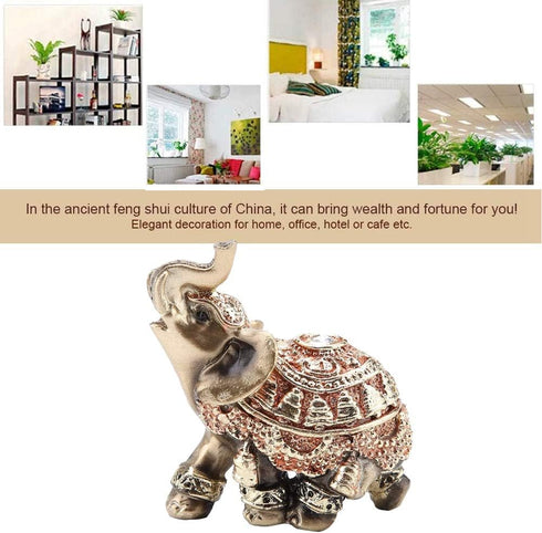 Golden Polyresin Elephant Statue Sculpture Trunk Wealth Lucky Collectible Figurine Gift Home Decor Feng Shui Ornament Elephant Decor Elephant Stat...