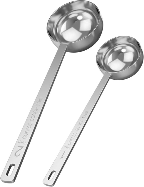 Orblue Premium Coffee Scoop Set - 1 Tbsp (15ml) & 2 Tbsp (30ml) Measuring Tablespoon - Stainless Steel Coffee Measuring Spoon and Scooper with Lon...