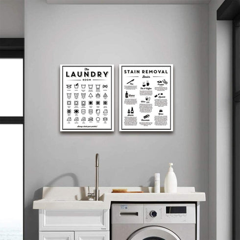 Symbols and Stain Removal Laundry Sign Canvas Art Posters Prints Black White Painting Laundry Room Wall Decor Housewarming Gift 16X20Inchx2 Unfram...