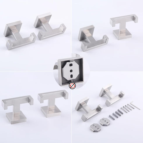GERZWY Brushed Stainless Steel Coat/Robe Clothes Hook for Bath Kitchen Modern Hotel Style, Bathroom Double Towel Hook Wall Mounted 2 Pack...