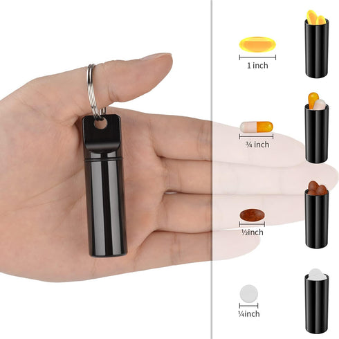 Small Pocket Pill Box Keychain, Aluminium Alloy Portable Mini Pill Organizer Case Container for Purse, Waterproof Metal Pill Holder Medicine Bottl...