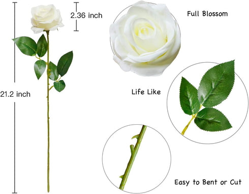 DuHouse 10pcs Fake Roses Artificial Silk Flowers Faux Rose Flower Long Stems Bouquet for Arrangement Wedding Centerpiece Party Home Kitchen Decor(...