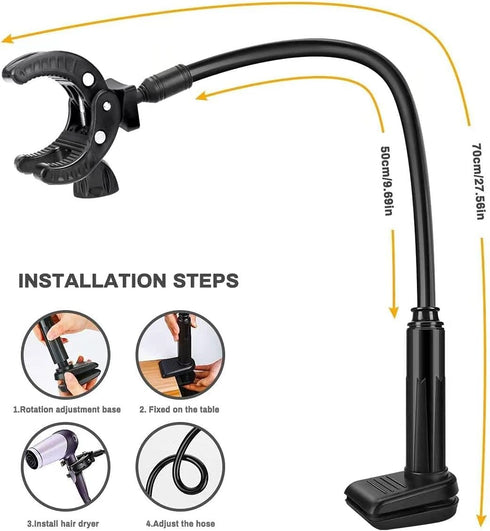 Dog Hair Dryer Stand, Pet Grooming Table Hair Dryer Holder, Hands Free Blow Dryer Holder, 360 Degrees Rotatable Lazy Hair Dryer Stand with Adjusta...